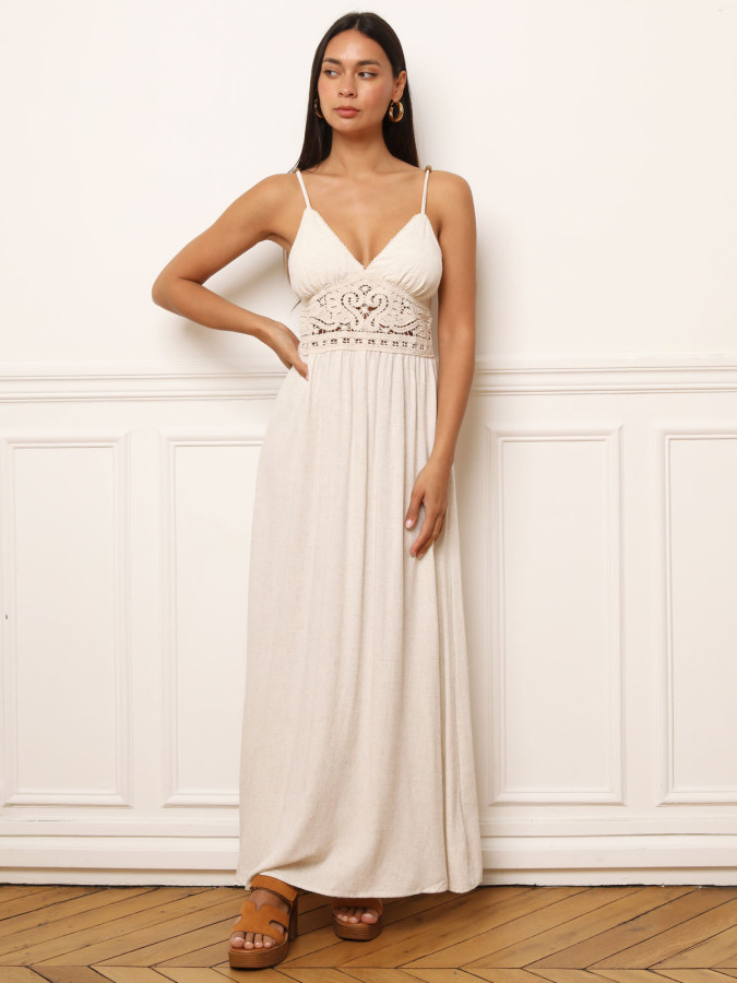Robe longue beige style bohème
