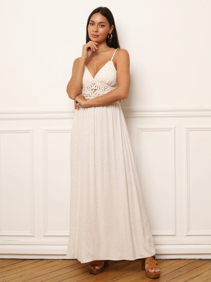 Robe longue beige style bohème
