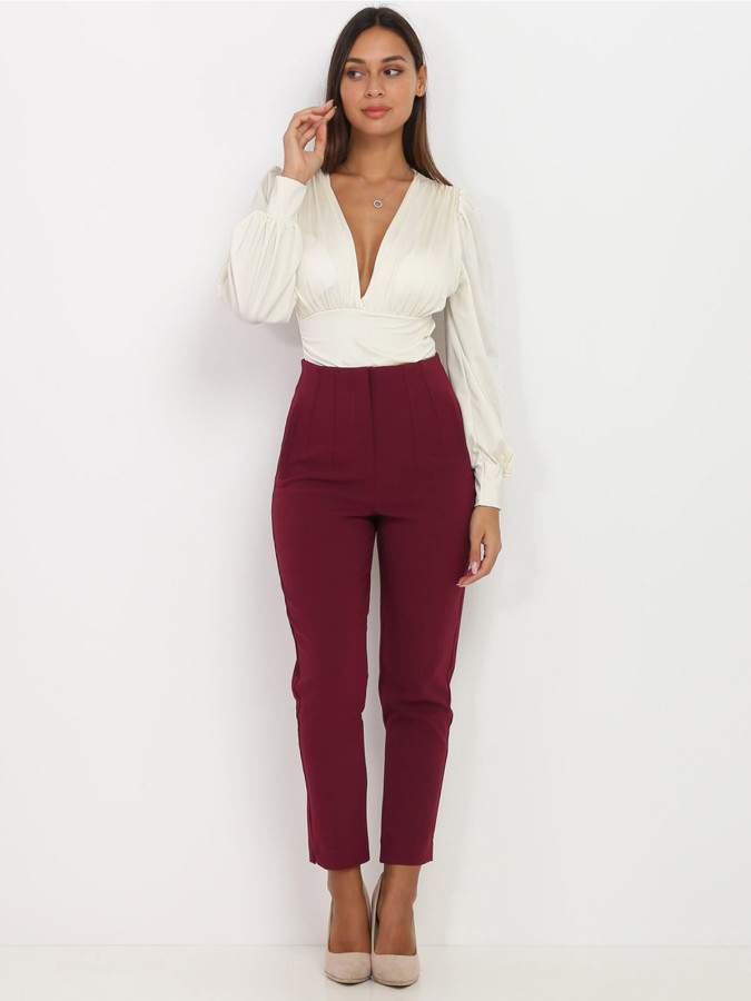 Pantalon droit prune taille haute