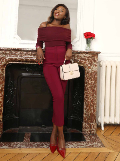 Pantalon droit prune taille haute