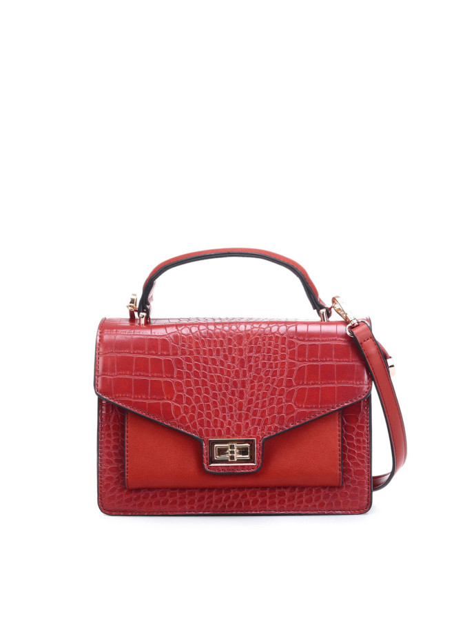 Sac à main rouge style cartable effet croco