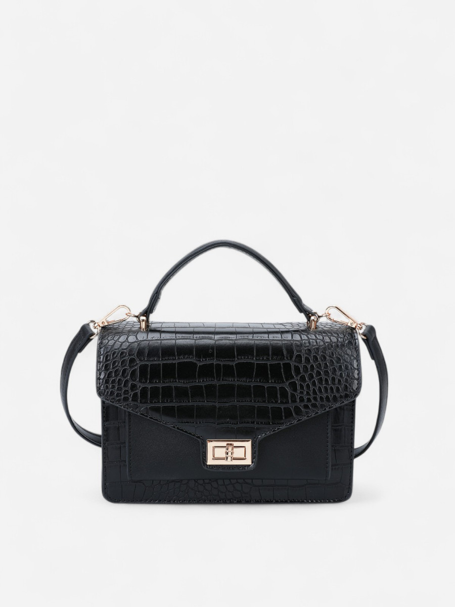 Sac à main noir style cartable effet croco
