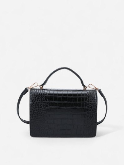 Sac à main noir style cartable effet croco