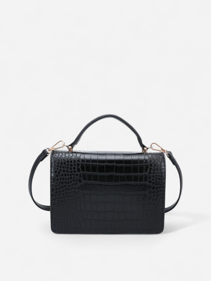 Sac à main noir style cartable effet croco