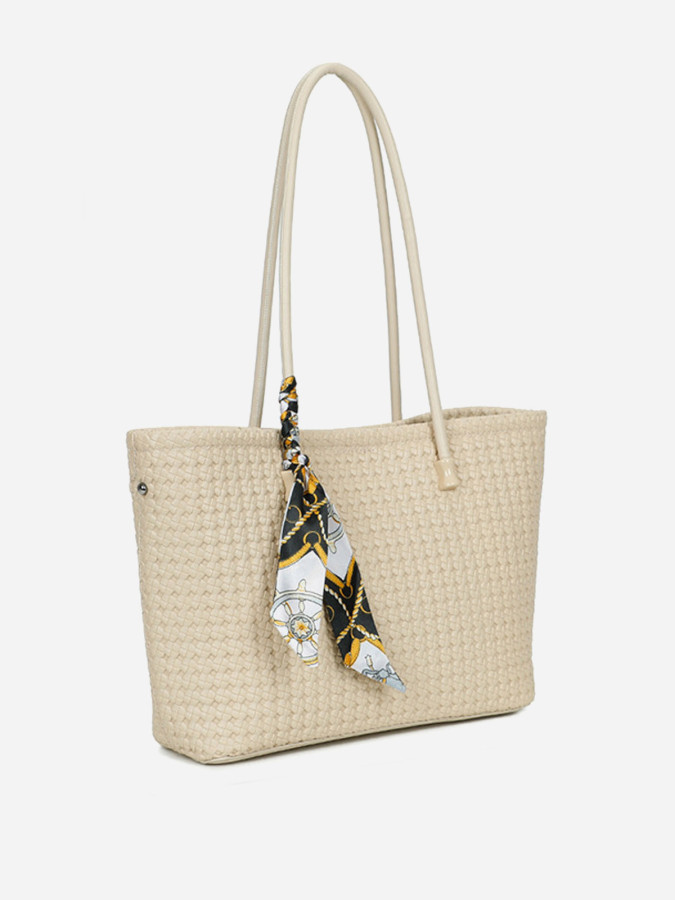 Sac cabas à motifs et foulard beige