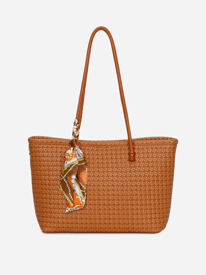 Sac cabas à motifs et foulard camel