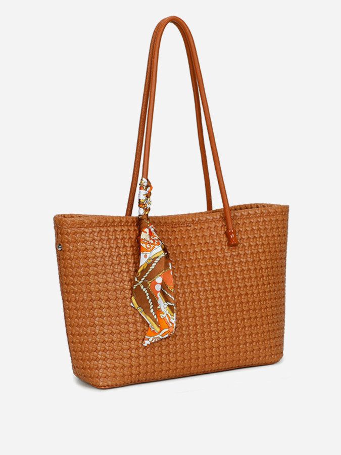 Sac cabas à motifs et foulard camel