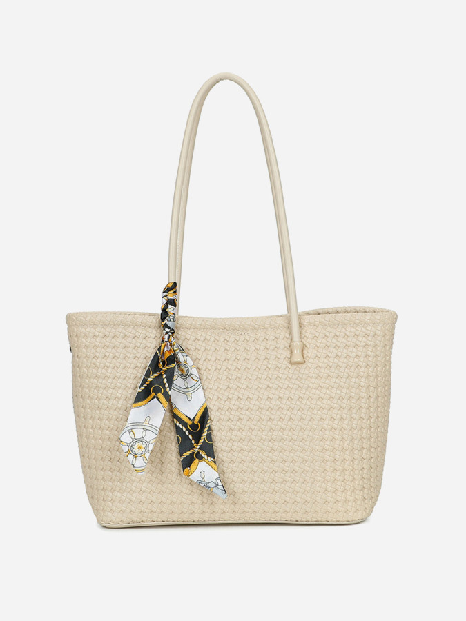 Sac cabas à motifs et foulard beige
