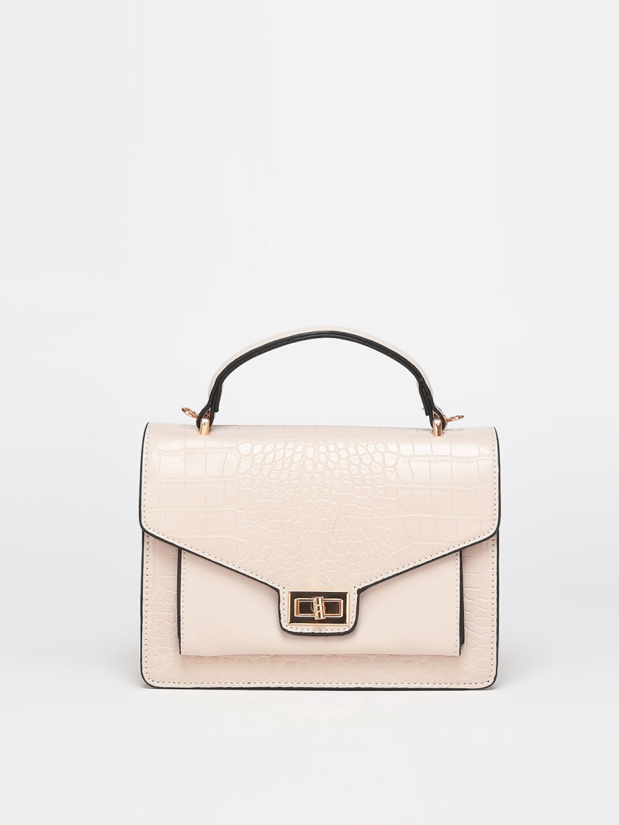 Sac à main style cartable effet croco beige