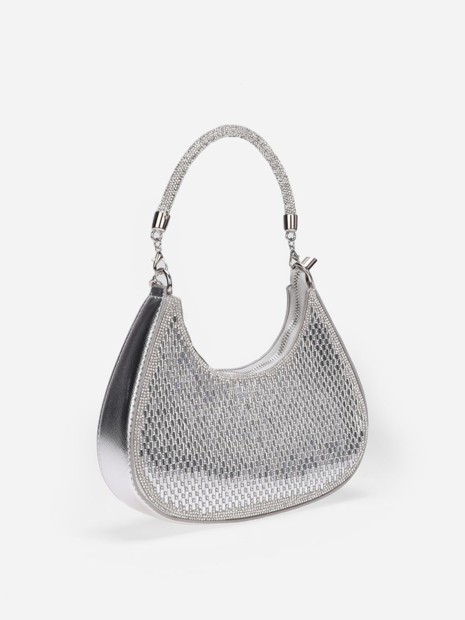Sac porté épaule bi-matière avec strass argenté