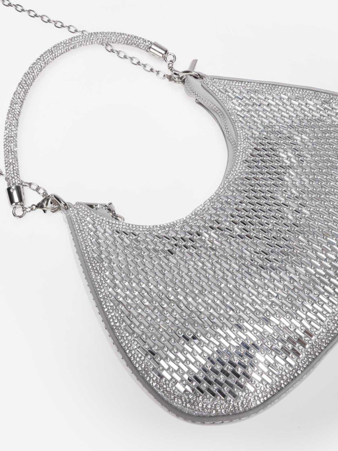 Sac porté épaule bi-matière avec strass argenté