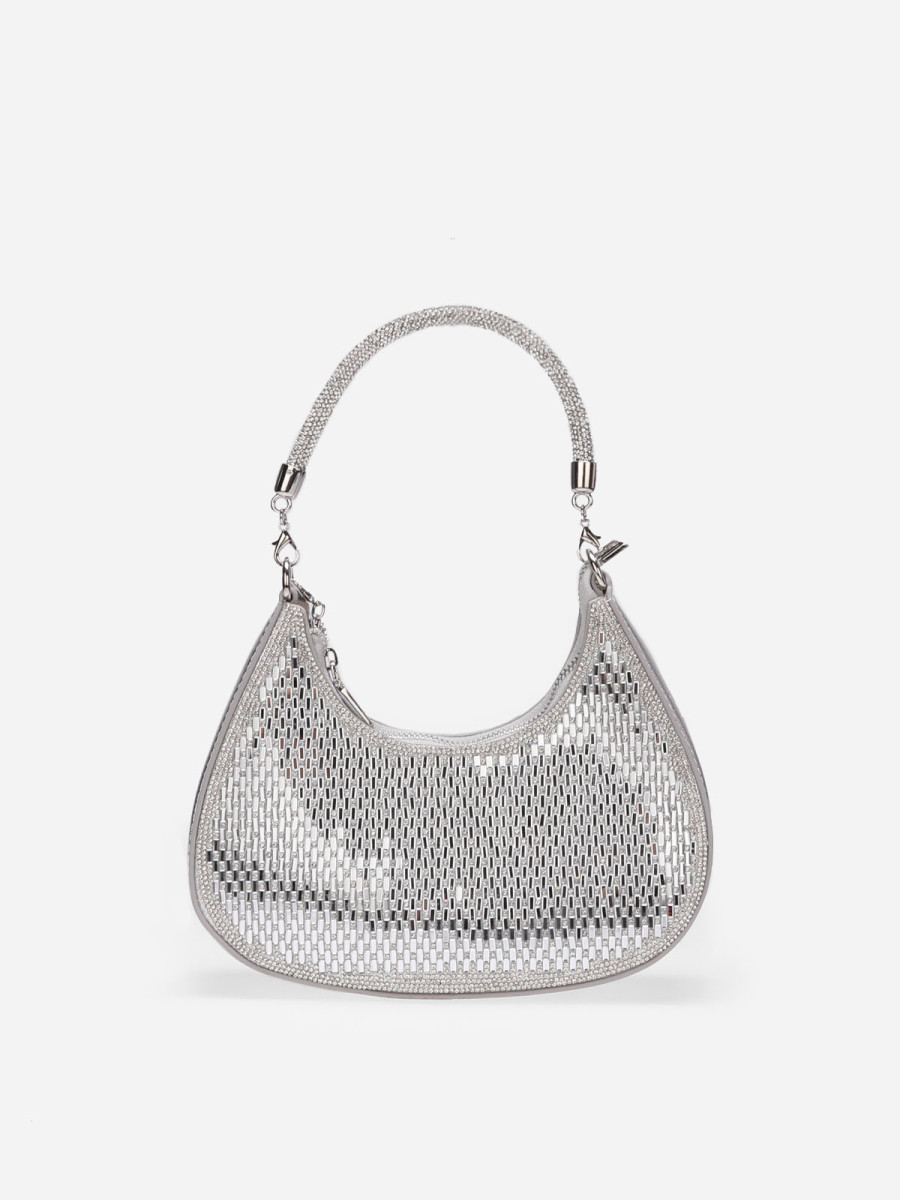 Sac porté épaule bi-matière avec strass argenté