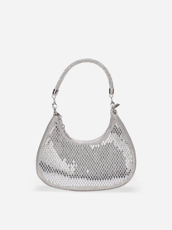Sac porté épaule bi-matière avec strass argenté