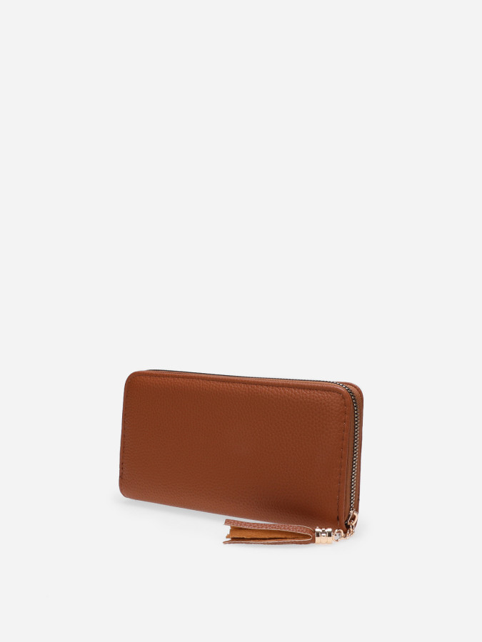 Portefeuille en simili à franges marron