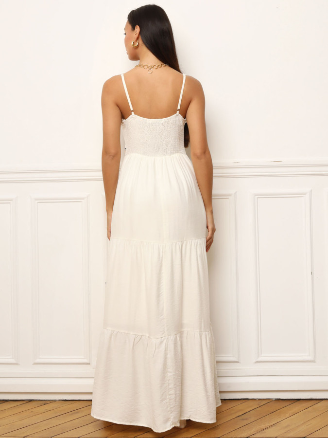 Robe longue bleue à motifs bohèmes