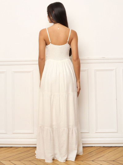 Robe longue kaki à motifs bohèmes