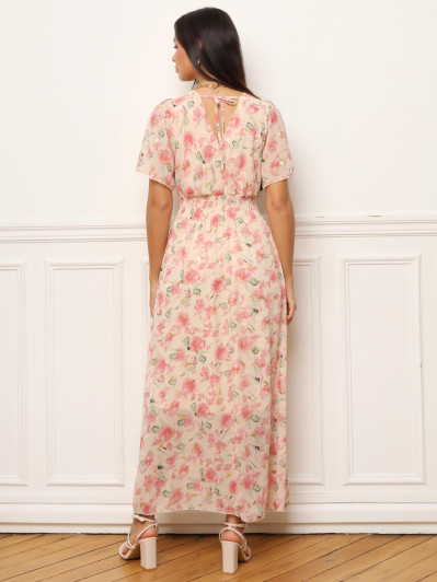 Robe longue à fleurs roses