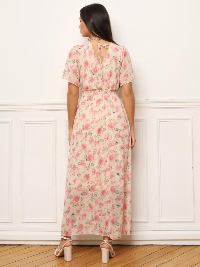 Robe longue à fleurs roses