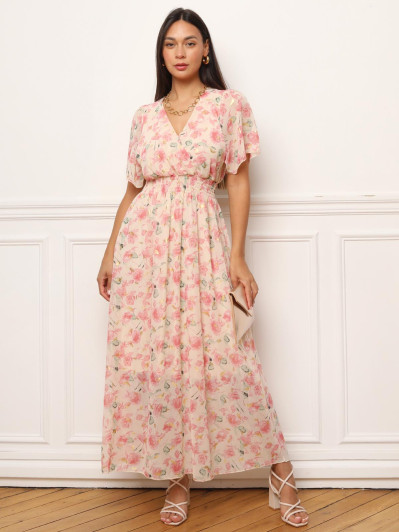 Robe longue à fleurs roses