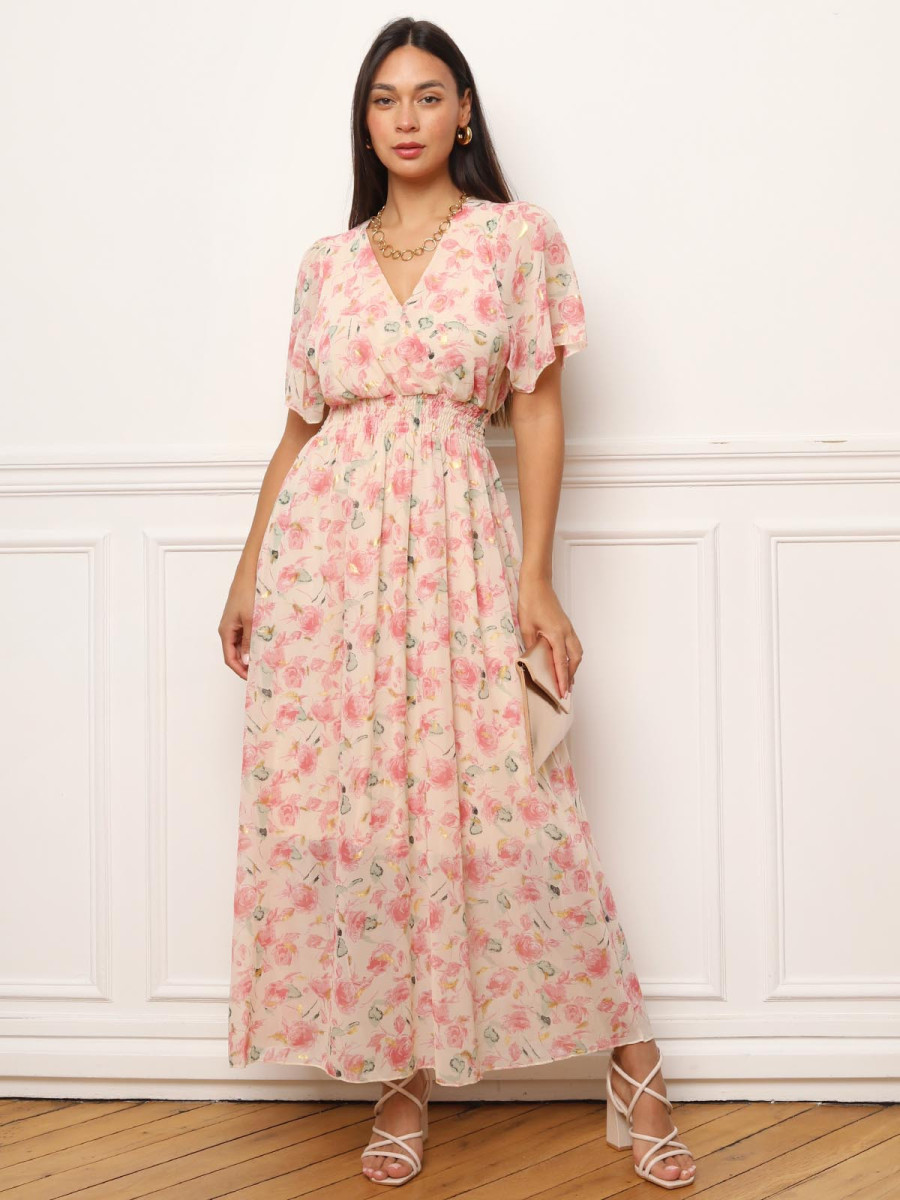 Robe longue à fleurs roses