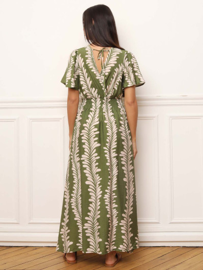 Robe avec motifs graphiques style feuilles verte