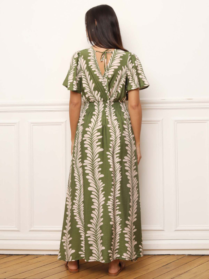 Robe avec motifs graphiques style feuilles verte