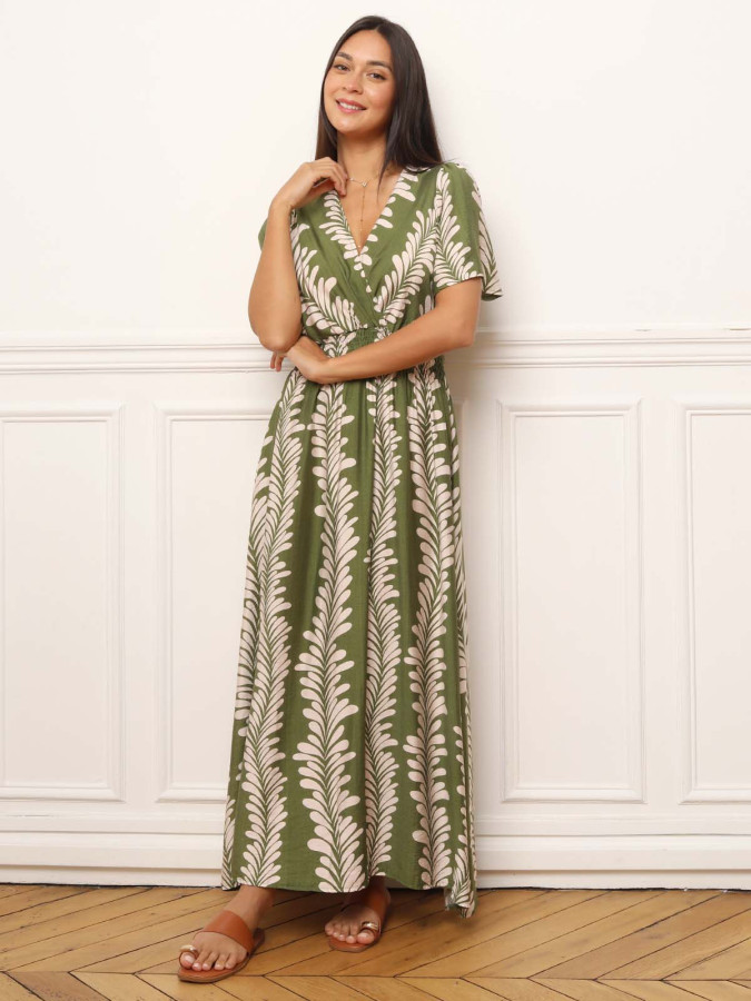Robe avec motifs graphiques style feuilles verte