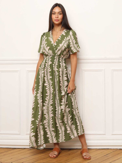 Robe avec motifs graphiques style feuilles verte