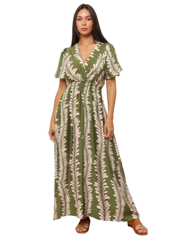 Robe avec motifs graphiques style feuilles verte