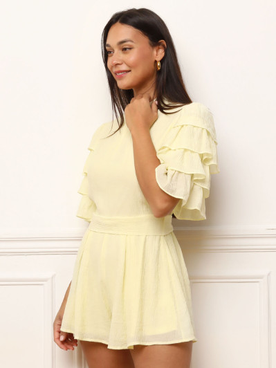 Combi-short à manches volantées jaune
