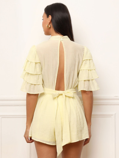 Combi-short à manches volantées jaune