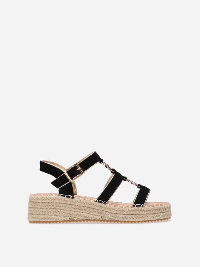 Sandales noires à brides en suédine et détail métallisé