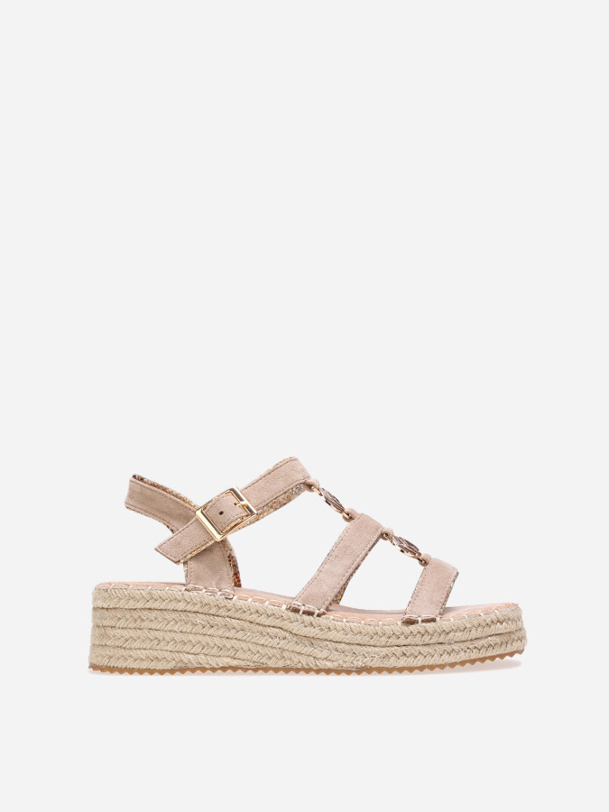 Sandales taupe à brides en suédine et détail métallisé