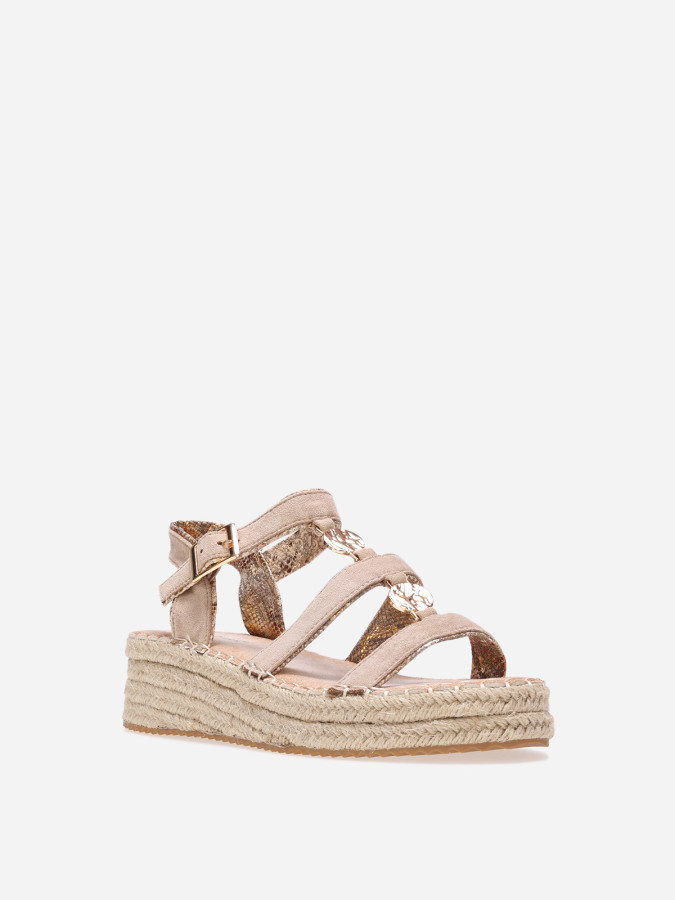 Sandales taupe à brides en suédine et détail métallisé