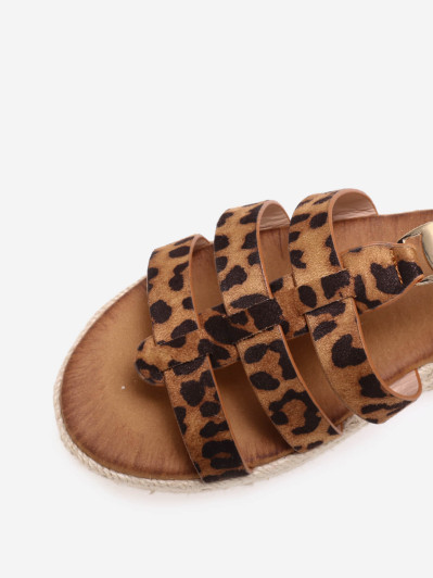 Sandales compensées à plateforme tressée léopard