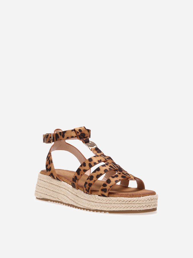 Sandales compensées à plateforme tressée léopard