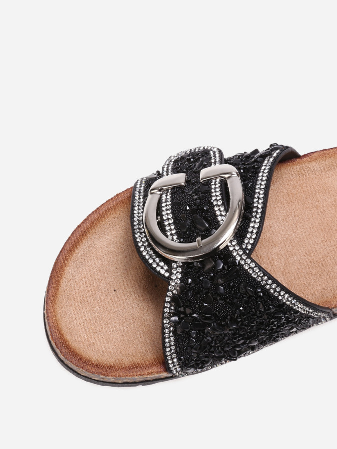 Mules noires avec bride à strass