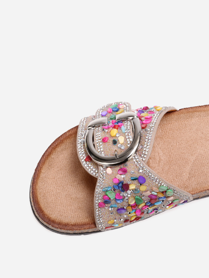 Mules avec bride à strass multicolores