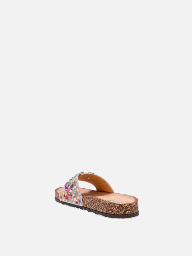 Mules avec bride à strass multicolores