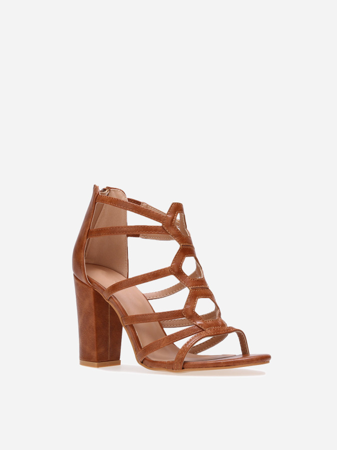 Sandales ajourées à talons camel