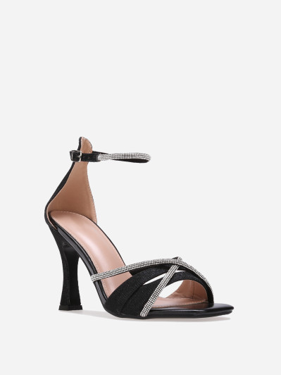 Sandales pailletées noires avec brides à strass
