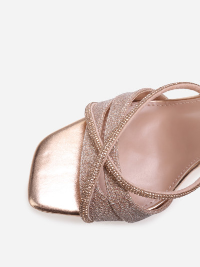 Sandales pailletées dorée rose avec brides à strass