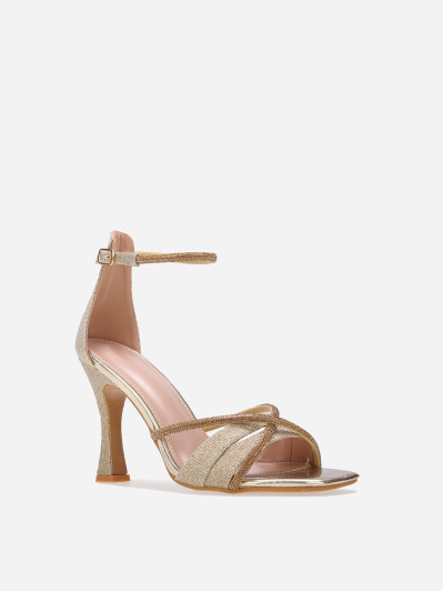 Sandales pailletées dorées avec brides à strass
