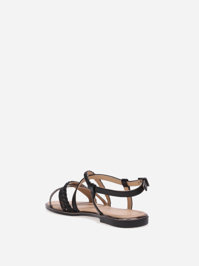Sandales noires à brides tressées et motif animal