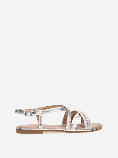 Sandales à brides tressées et motif animal argentées