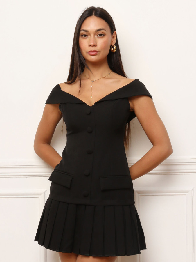 Robe plissée style costume noire