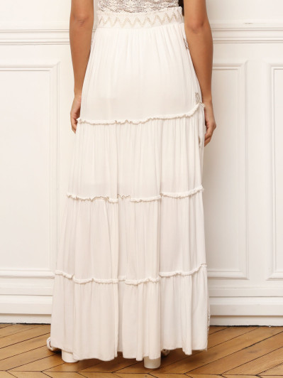 Jupe longue blanche bohème à broderies