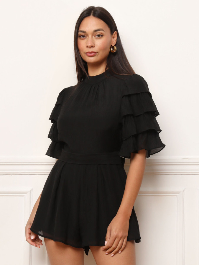 Combi-short à manches volantées noire