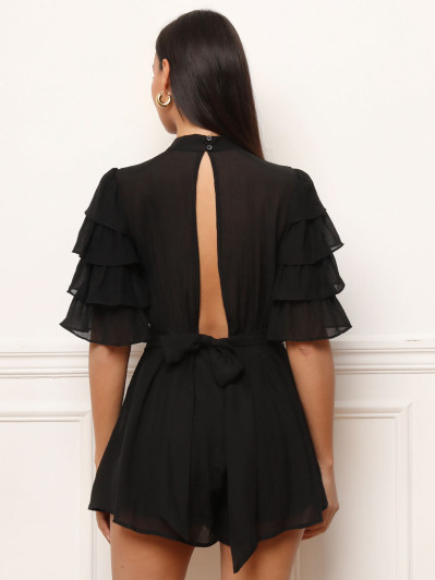 Combi-short à manches volantées noire