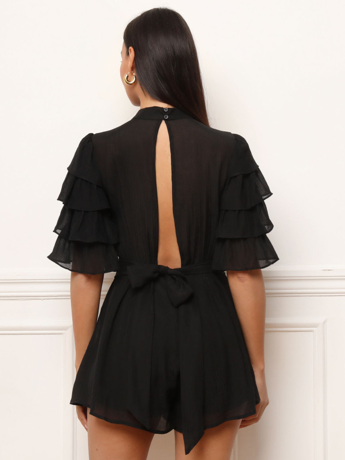 Combi-short à manches volantées noire